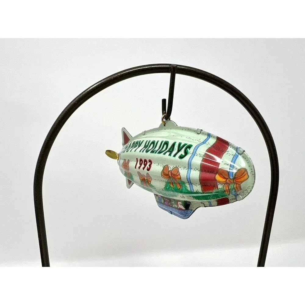 Vintage 1993 Hallmark Keepsake Ornament Holiday Fliers Tin Blimp Santa Red White